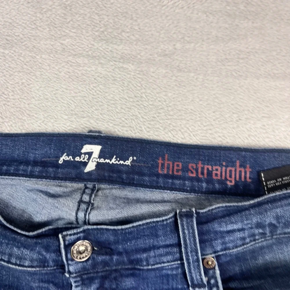 7 For All Mankind The Straight Mens Blue Denim Jeans Raw Hem Size 36